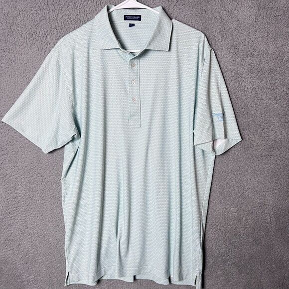 Peter Millar Crown Shirt‎ Mens Large Green Geometric Polo Golf Performance - Picture 1 of 12